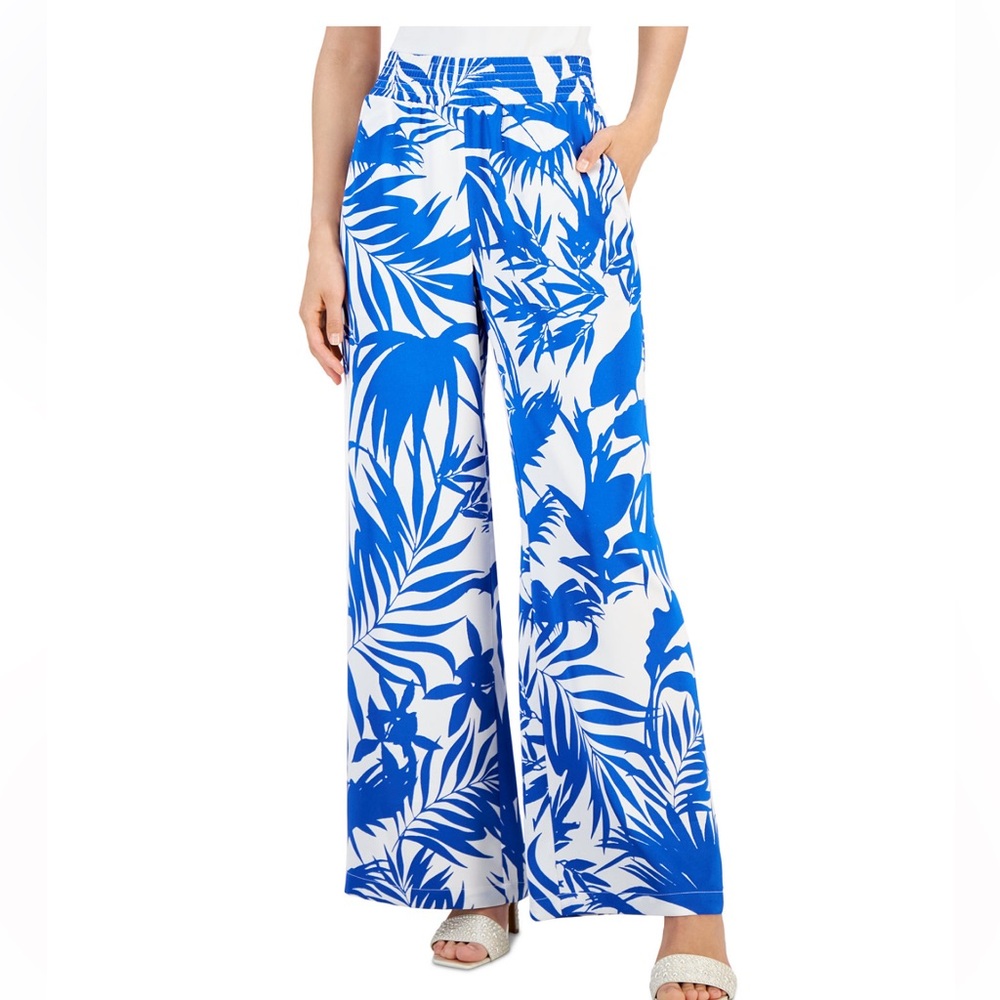 Floral-Print Satin Pull-On Wide-Leg Pants